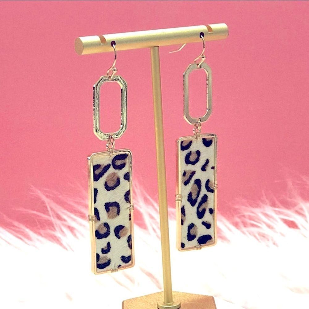 Rectangle Leopard Earrings - Picture 2 of 5